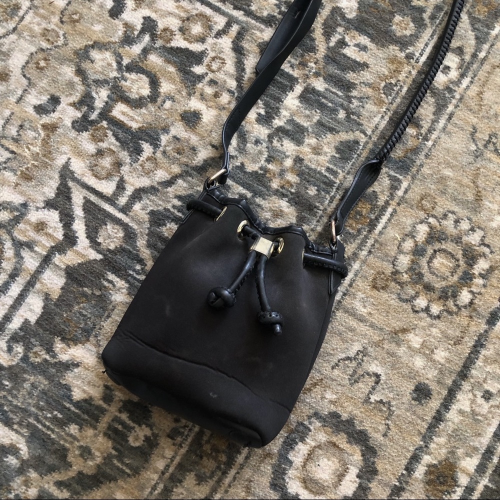 Zara Basic Black Neoprene Bucket Bag Crossbody